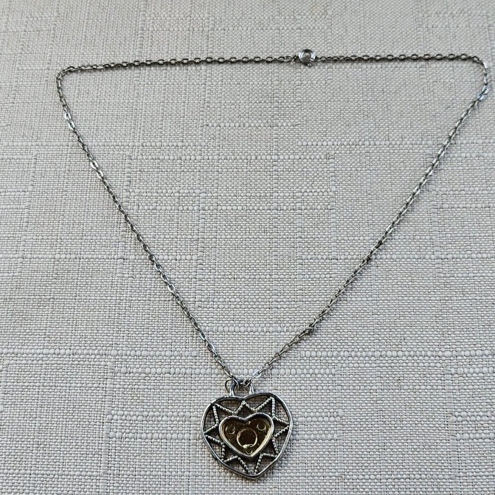 Vintage Necklace Silver Tone Chain Fashion Jewelry Heart Shape Pendant Necklace - Picture 3 of 10